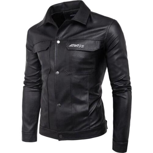 Letter embroidery leather jacket mens slim motorcycle leather coat men slim jackets clothes personalized stage street fashion