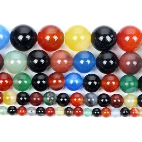 Natural Stone Mixed Color Agates Charm Round Loose Beads For Jewelry Making DIY Bracelet Necklace Strand 4 6 8 10 12 M