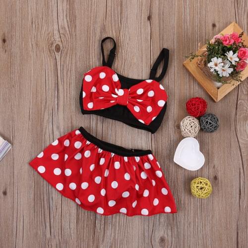 Baby Girl Bikini Set Swimwear Childrens two-piece Bow-knot Polka-dot Swimsuit BIkini set Strappy Ruffled Swimming Bathing