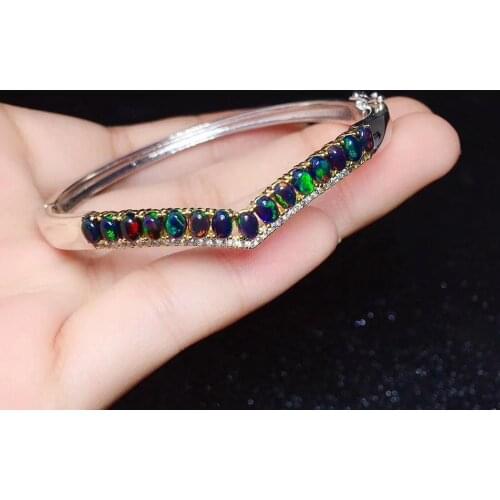 Best Gift Natural and Real Opal Bangle Free shipping 925 sterling silver Fine jewelry Natural And Real Opal Bracelet