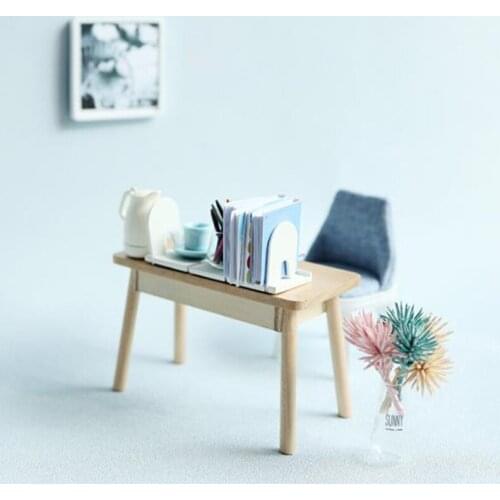 1 Pc Mini Pretend Play 1/12 Dollhouse Miniature Nordic desk computer desk side table Toys Furniture
