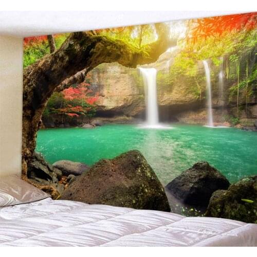 Fashion Tapestry Pattern Beautiful Forest Waterfall Decorative Tapestry Home Decor Home Decorations Wall Hanging For Living Room