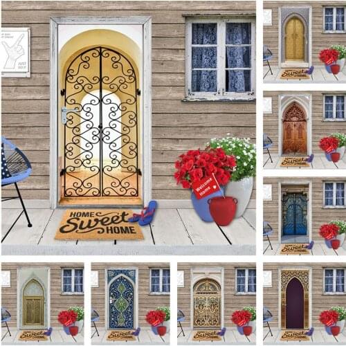 Muslim Retro Style Door Sticker 3D Wallpaper Self-Adhesive Living Room Bedroom Decoration Wall Decal Custom Size Home Decoration