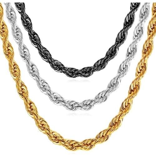 Collare Singapore Chain For Men Gold/Black Color 316L Stainless Steel Necklace Men Twisted Link Chain Men Jewelry N248