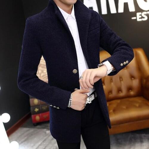 Autumn and winter men thicken woolen coat long paragraph wool suits youth self-cultivation lapel coat