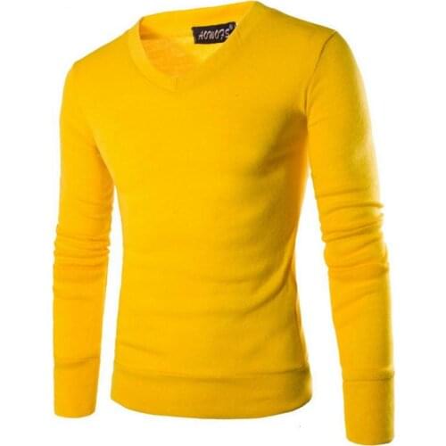 2019 New Cotton Sweater Men Long Sleeve Pullover Outwear Man V-Neck sweaters Tops slim Solid Fit Knitting Clothing 7 Colors