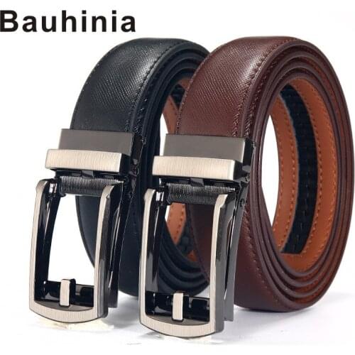 Bauhinia brand leather alloy automatic buckle 105-130CM fashion business mens all-match leather automatic buckle belt