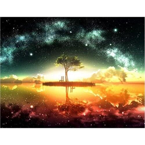 Diamond Painting Set Star Tree HD Canvas DIY All Diamond Round Crystal Rhinestone Gem Art Point Diamond Craft Painting