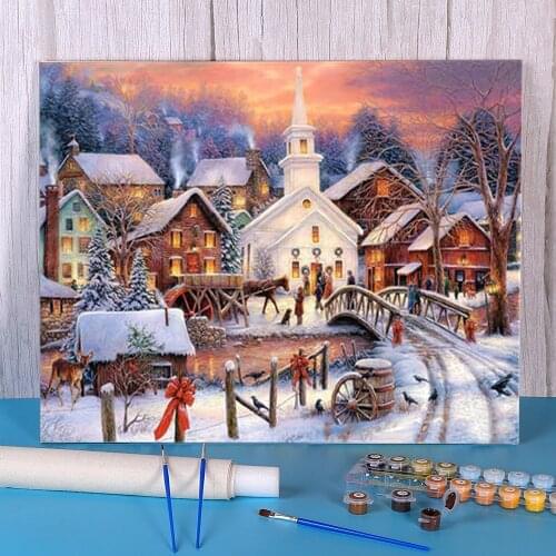 Landscape Winter Snow Scenery Painting By Numbers Package Oil Paints 50*70 Oil Painting Wall Decoration For Wholesale