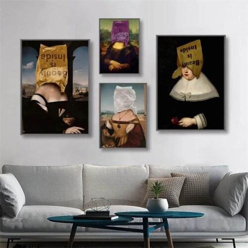 Mona Lisas Interesting Art Canvas Paints Posters and Prints Famous Da Vinci Art Photos To Decorate Living Rooms At Home