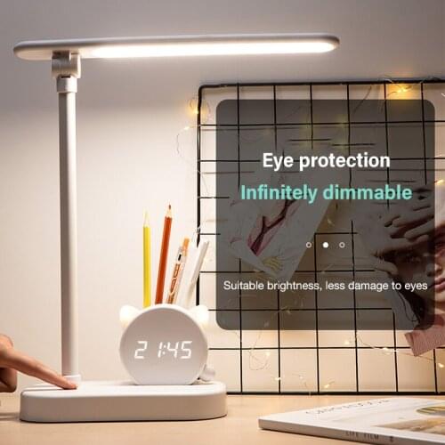 Table Lamp LED Eye Protection USB Charging Pen Holder With Clock Desk Lamp Bedroom Bedside Lamp Student Study Office Lamp