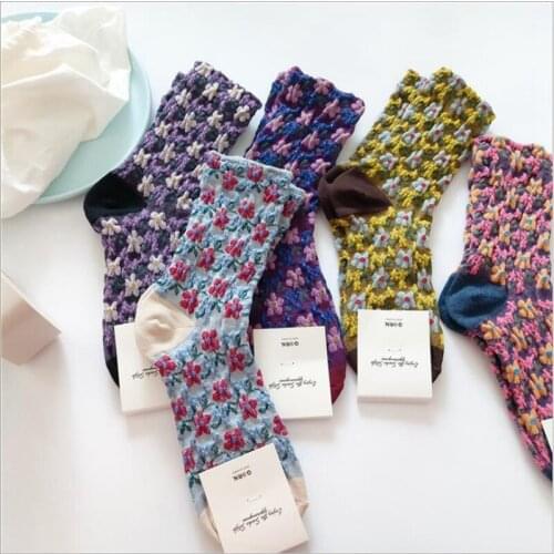 Socks Winter Oil Painting Series Korean Floral Vintage Cotton Autumn Spring Middle Socks Female High Quality
