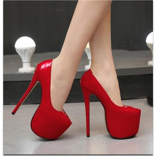 2020 new ladies thick-soled sexy shallow mouth nightclub large 18cm super high heels waterproof platform size 44