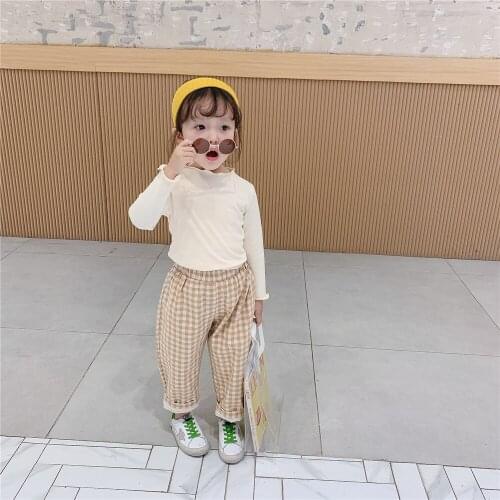 Girls Bottoming Shirt 2021 Spring and Autumn New Sweet Lovely Fungus Edge Cotton Children Simple Solid Color Inside T-shirt