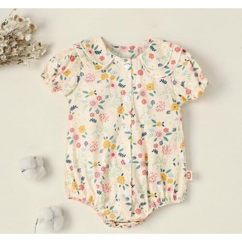 Summer New Fashion Baby Girl Floral Bodysuit Short Sleeve Infant Toddler Jumpsuit 6-18M Baby Clothing for Girl Baby Outfit