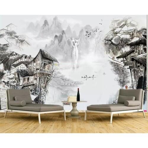 Beibehang Custom wallpaper Chinese landscape landscape ink TV background wall home decoration living room bedroom 3d wallpaper