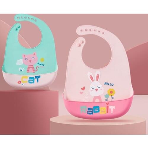 Cartoon Animals Print Baby Bibs Silicone Waterproof Baby Girl Boy Bibs Adjustable Kids Children Apron Baby Feeding Stuff