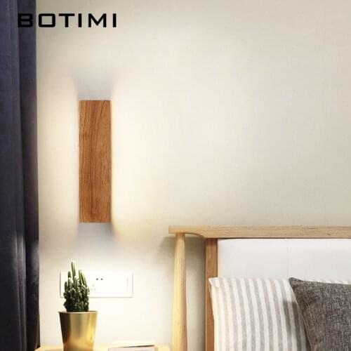 Nature Wood 220V 230V LED Wall Lamp Wooden Bedside Bedroom Luminaire Rectangle Wooden Sconce Reading Light Hotel Project Lights