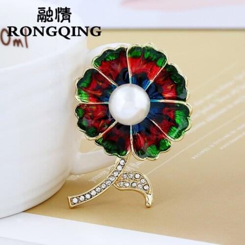 RONGQING 12pcs/lot Fashion Body Jewelry Pearl Brooches flower pearl brooches for women Pins Gift for Mothers Day