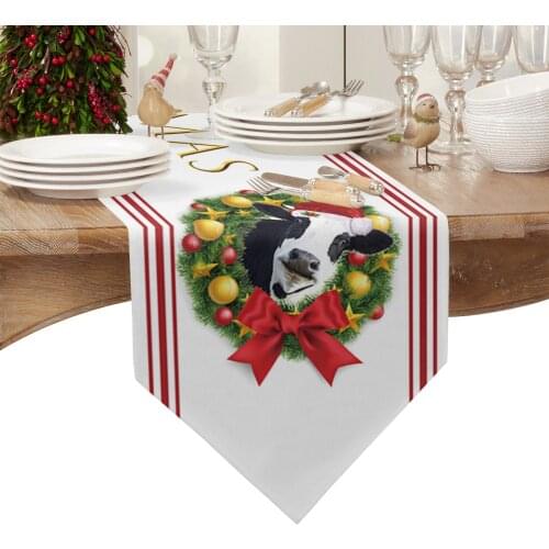Christmas Animal Cow Garland Stripes Table Runners Wedding Decoration Table Cover Christmas Decorations for Home Table Cloth