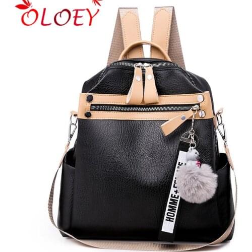 2020 Fashion Quality Leather Anti-thief Women Backpack Large Capacity Hair Ball School Bag for Teenager girls Male Travel Bags