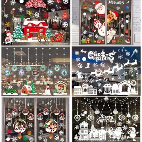 Merry Christmas Window Stickers Santa Claus Christmas Wall Window Decorations for Home 2020 Happy New Year Removable Sticker