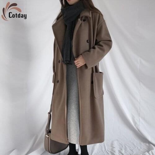 Cotday Wool Grace Thick Khaki 2021 New Double Breasted Outerwear Loose Winter Warm Women Coat Jackets Female Woolen Blend Coats