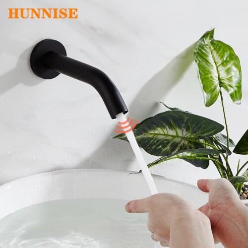 Black Sensor Basin Faucet Wall Mounted Touchless Bathroom Mixer Tap Intelligent Handfree Bathroom Faucet Gold Sensor Basin Tap