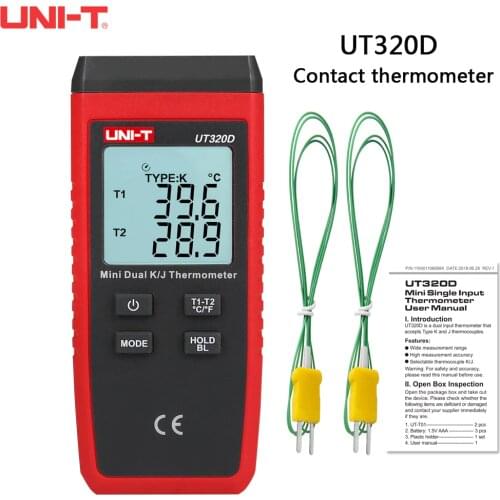 UNI-T UT320A UT320D Contact Thermometer Thermocouple Temperature Tester Dual Channel K/J Thermometer LCD Screen Display