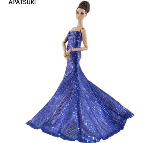 Royalblue Sequin Party Dress For Barbie Doll Fashion Doll Clothes Princess Gown 1/6 Doll Accessories For Barbie Doll Outfits