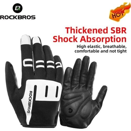 ROCKBROS Mens Cycling Full Gloves Spring Autumn Bike Cycling Gloves Sports Shockproof Breathable MTB Mountain Bicycle Gloves