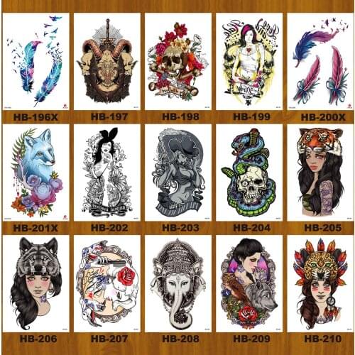 Waterproof Temporary Tattoos Tiger Lion Fox Snake Wolf Rose Fake Tattoo for Woman Men Arm Leg Back Chest Body Transfer Stickers