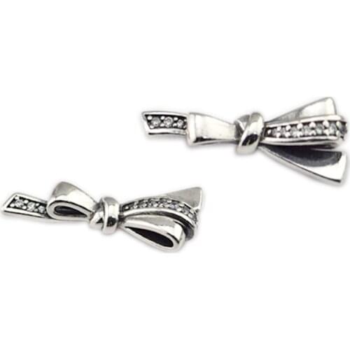 Earrings for Women Genuine 925 Sterling Silver Brilliant Bows Stud Earrings Party Wedding Jewelry brincos kolczyki Wholesale