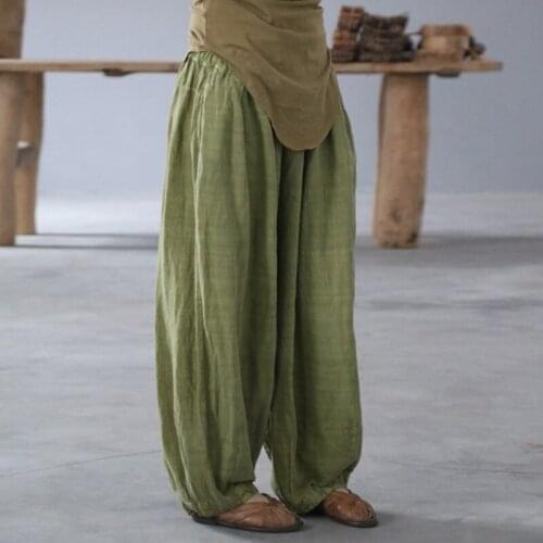 Johnature Loose Harem Pants Women Clothes 2021 New Autumn Casual Elastic Waist Vintage Leisure Ladies Bloomers Pants