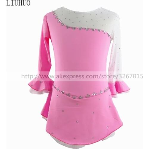 Figure Skating Dress Womens Girls' Ice Skating Dress Round neck Pink and white Fresh and lovely Roller skating costume