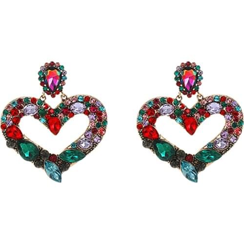ZHINI New Fashion Color Crystal Earrings For Women Enthic Gothic Heart Dangle Earrings Statement Earring Jewelry 2020 brincos