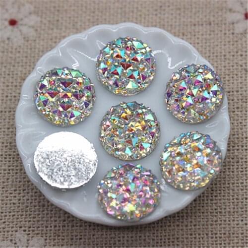 100PCS 12mm Bling Clear White AB Resin Rhinestone Round Flatback Cabochon Stone DIY Wedding Decoration Crafts