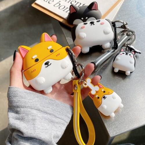 3D Cute Cartoon Corgi Dog Earpods Case for Huawei FreeBuds 4i Husky Puppy Bluetooth Wireless Earphone Cover Key Ring Pendant