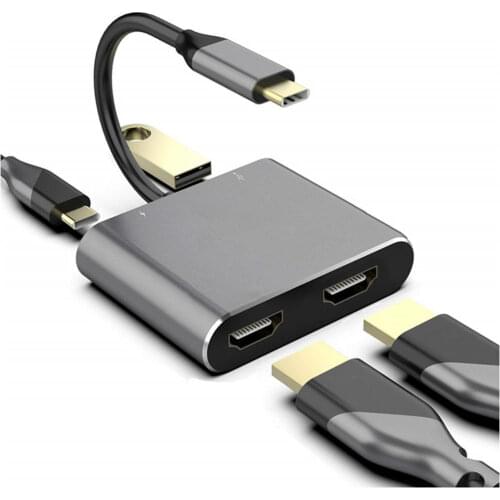 Type C HDMI Adapter 4K USB C to Dual HDMI USB 3.0 PD Charge Port USB-C Converter Cable for MacBook Samsung Dex Galaxy S10/S9