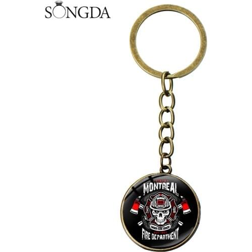 Punk Firefighters Control Keychain Classic Fire Dept Pattern Fireman Proud Key Ring Holder Bronze Silver Color Key Chain