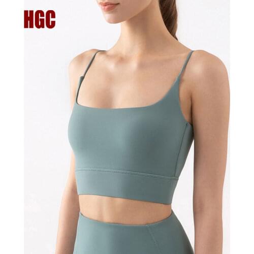 HGC Yoga Bra High Impact Push-up Crop Top Women Thin Shoulder Strap Gym Camisole Elastic Sexy Fitness Vest Sexy Sports Underwear