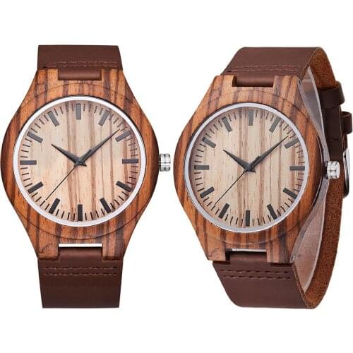 Fashion Men Wood Round Dial No Number Faux Leather Band Analog Quartz Watch Women Luxury Wrist Watches Reloj Mujer