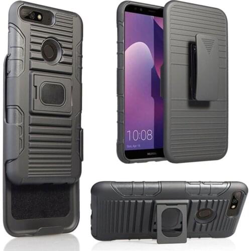 Hybrid Magnetic Ring Kickstand Armor Case For Huawei Y7 2018 Belt Swivel Clip Holster Cover For Huawei Y7 2018 / Y7 Prime 2018