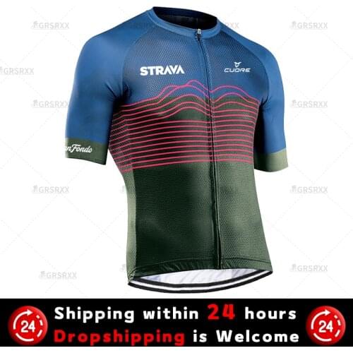 STRAVA Cycling Jersey 2021 Summer Pro Team Racing Shirts Male UV Protection Road Bike Downhill MTB Bicycle Cycling Wear