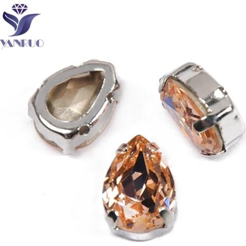 YANRUO 4320 All Sizes Light Peach Drop Fancy Stones DIY Crafts Strass Crystal Applique Point Back Sew On Rhinestones