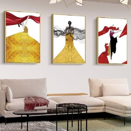 Modern Beauty Canvas Prints Posters Golden Skirt Gifts Wall Art Canvas Paintings Pictures for Girls Bedroom Home Decoration
