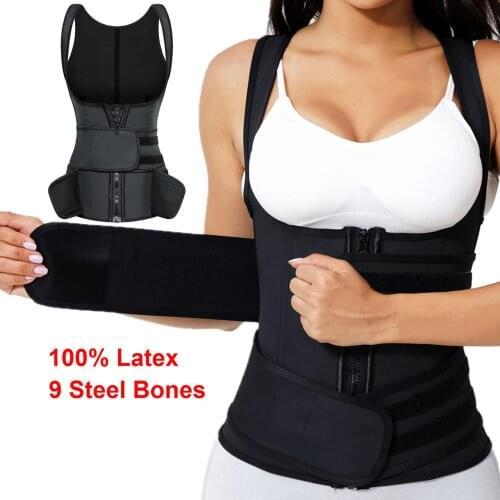 Fajas Colombiana Latex Waist Trainer Corset Belt Vest Shaper Underbust Zipper Body Shapewear Women Slimming Sheath 9 Steel Boned