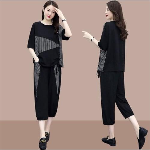 Summer New Casual T-shirt Nine-point Pants Two Piece Set Women Clothes Loose Fashion casual Style Girls Set Trend Streetwear