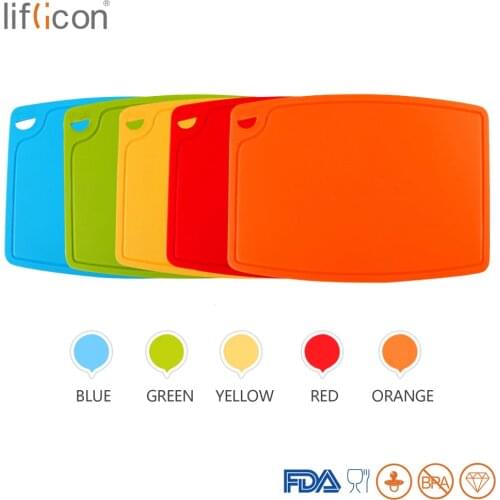 Liflicon 2pcs Silicone Cutting Boards Chopping Boards Blocks Separetely Cutting Boards Non-slip Heat Resistant Blocks Hang Hole