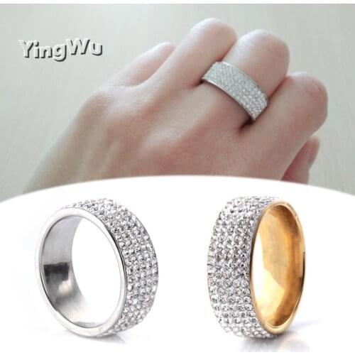 Yingwu Hip Hop Mens Iced Out Bling Ring Male Gold Color Stainless Steel Full Rhinestone Wedding Engagement Ring For Men Jewelry